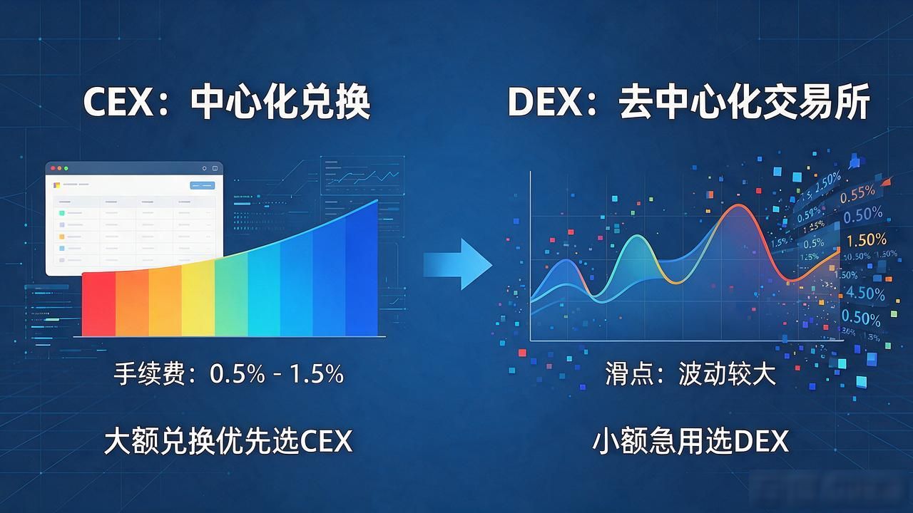 中心化交易所与DEX兑换差异_两种数字货币转换_BTC转ETH手续费对比